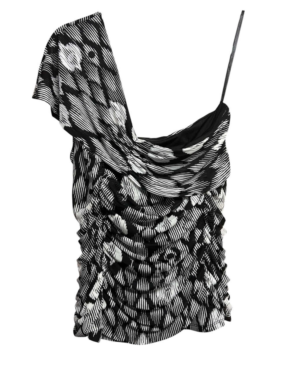 White House Black Market Black and White Patterned One Shoulder Top
